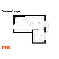 Планировка однокомнатной(квартира) площадью 33 квадратных метров в ЖК “ЖК Зеленый парк”