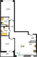 Планировка двухкомнатной(квартира) площадью 62.3 квадратных метров в “ЖК Родные кварталы”