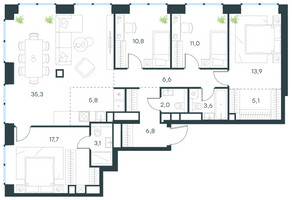 Планировка 4+ комнатной(квартира) площадью 121.7 квадратных метров в “ЖК Level Звенигородская”