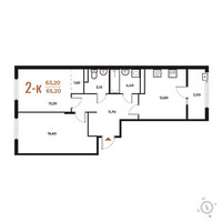 Планировка двухкомнатной(квартира) площадью 65.2 квадратных метров в “ЖК Новое Летово”