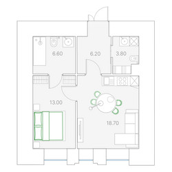 Планировка однокомнатной(квартира) площадью 48.3 квадратных метров в ЖК “Клубный дом Дуо”