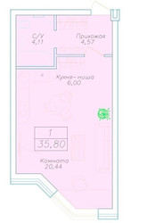 Планировка студии(квартира) площадью 35.8 квадратных метров в ЖК “на Микояна, 54-57”