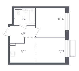 Планировка однокомнатной(квартира) площадью 34.73 квадратных метров в ЖК “ЖК Рублевский Квартал”