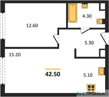 Планировка однокомнатной(квартира) площадью 42.5 квадратных метров в “ЖК Мангазея в Богородском”