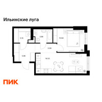 Планировка однокомнатной(квартира) площадью 44.06 квадратных метров в “ЖК Ильинские луга”