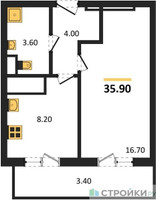 Планировка однокомнатной(квартира) площадью 35.9 квадратных метров в “ЖК Одинцово Сити”