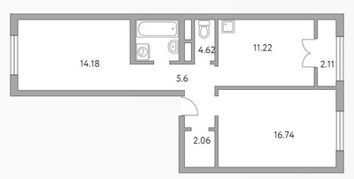 Планировка двухкомнатной(квартира) площадью 56.53 квадратных метров в ЖК “ЖК Новая Рига”