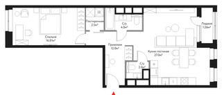 Планировка двухкомнатной(квартира) площадью 65.57 квадратных метров в “ЖК Время”