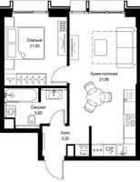 Планировка однокомнатной(квартира) площадью 41.7 квадратных метров в “Мультиквартал СИТИДЗЕН”