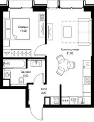 Планировка однокомнатной(квартира) площадью 41.7 квадратных метров в ЖК “Мультиквартал СИТИДЗЕН”
