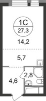 Планировка студии(квартира) площадью 27.3 квадратных метров в “ЖК Первый Московский”