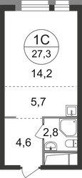 Планировка студии(квартира) площадью 27.3 квадратных метров в ЖК “ЖК Первый Московский”