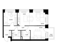 Планировка двухкомнатной(квартира) площадью 62.06 квадратных метров в “ЖК НОВА”