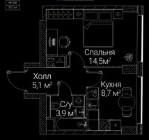 Планировка однокомнатной(квартира) площадью 32.2 квадратных метров в “ЖК СЕЗАР БУДУЩЕЕ”
