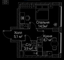 Планировка однокомнатной(квартира) площадью 32.2 квадратных метров в ЖК “ЖК СЕЗАР БУДУЩЕЕ”