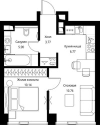 Планировка однокомнатной(квартира) площадью 37.34 квадратных метров в ЖК “ЖК Сити Бэй”