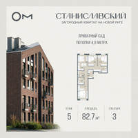 Планировка трехкомнатной(квартира) площадью 82.7 квадратных метров в “ЖК Станиславский”