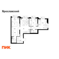 Планировка трехкомнатной(квартира) площадью 70.4 квадратных метров в “ЖК Ярославский”
