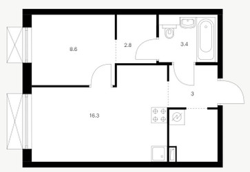 Планировка однокомнатной(квартира) площадью 37.6 квадратных метров в ЖК “ЖК 2-й Иртышский”