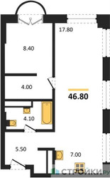 Планировка однокомнатной(квартира) площадью 46.8 квадратных метров в ЖК “ЖК Новые смыслы”