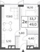 Планировка двухкомнатной(квартира) площадью 49 квадратных метров в “ЖК Will Towers (Вилл Тауэрс)”