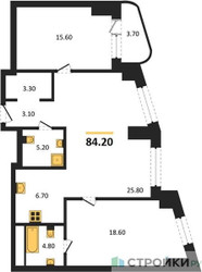 Планировка двухкомнатной(квартира) площадью 84.2 квадратных метров в ЖК “ЖК Родина Парк”