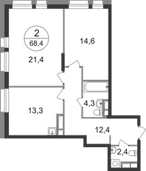 Планировка двухкомнатной(квартира) площадью 68.4 квадратных метров в ЖК “ЖК Первый Московский”