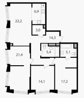 Планировка 4+ комнатной(квартира) площадью 109.6 квадратных метров в “ЖК Петровский парк II”