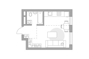 Планировка студии(квартира) площадью 28.82 квадратных метров в “ЖК Живописный”