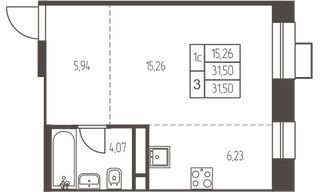 Планировка студии(квартира) площадью 31.5 квадратных метров в “ЖК Новая Ивантеевка”