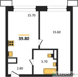 Планировка однокомнатной(квартира) площадью 39.8 квадратных метров в ЖК “ЖК Символ”