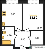 Планировка однокомнатной(квартира) площадью 33.5 квадратных метров в “ЖК Ольховый Квартал”