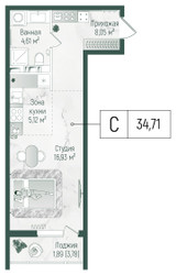 Планировка студии(квартира) площадью 36.6 квадратных метров в ЖК “ЖК Рига Хиллс”
