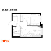 Планировка однокомнатной(квартира) площадью 35.3 квадратных метров в “ЖК Зеленый парк”
