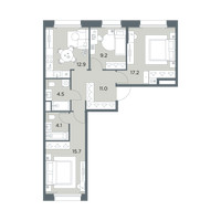 Планировка трехкомнатной(квартира) площадью 74.6 квадратных метров в “ЖК Станиславский”