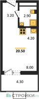 Планировка студии(квартира) площадью 20.5 квадратных метров в “ЖК Скандинавия”