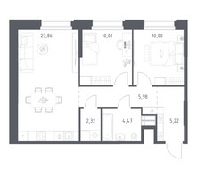 Планировка двухкомнатной(апартаменты) площадью 61.86 квадратных метров в “ЖК Апарт-отель Тропарево парк”