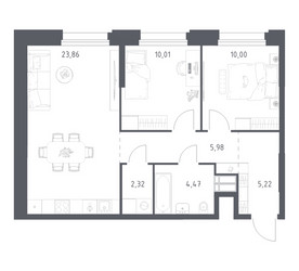 Планировка двухкомнатной(апартаменты) площадью 61.86 квадратных метров в ЖК “ЖК Апарт-отель Тропарево парк”