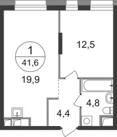 Планировка однокомнатной(квартира) площадью 41.6 квадратных метров в “ЖК Первый Московский”
