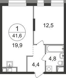 Планировка однокомнатной(квартира) площадью 41.6 квадратных метров в ЖК “ЖК Первый Московский”