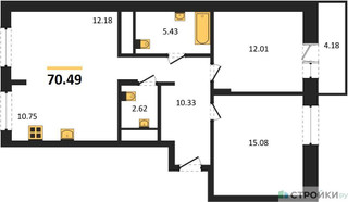 Планировка двухкомнатной(квартира) площадью 70.49 квадратных метров в “ЖК ВОСТОК II”
