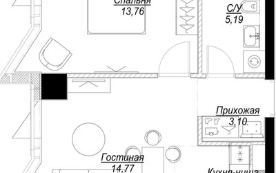 Планировка однокомнатной(квартира) площадью 40.53 квадратных метров в ЖК “ЖК Famous  (Фэймос)”