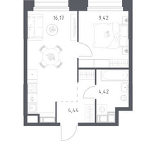 Планировка однокомнатной(апартаменты) площадью 34.45 квадратных метров в “ЖК Апарт-отель Тропарево парк”