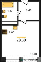 Планировка студии(квартира) площадью 28.2 квадратных метров в “ЖК Пушкино Град”