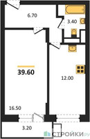 Планировка однокомнатной(квартира) площадью 39.6 квадратных метров в “ЖК Пироговская Ривьера”