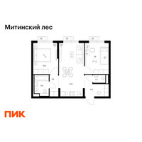Планировка двухкомнатной(квартира) площадью 50.6 квадратных метров в “ЖК Митинский лес”