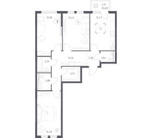 Планировка трехкомнатной(квартира) площадью 78.36 квадратных метров в “ЖК Пригород Лесное”