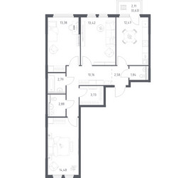 Планировка трехкомнатной(квартира) площадью 78.36 квадратных метров в ЖК “ЖК Пригород Лесное”