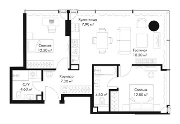 Планировка двухкомнатной(квартира) площадью 67.9 квадратных метров в ЖК “ЖК Слава”