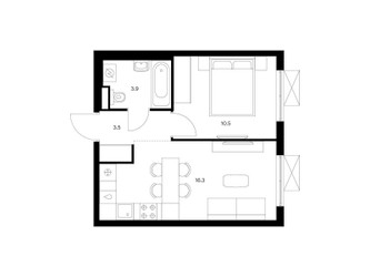 Планировка однокомнатной(квартира) площадью 34.2 квадратных метров в ЖК “ЖК Волжский Парк”